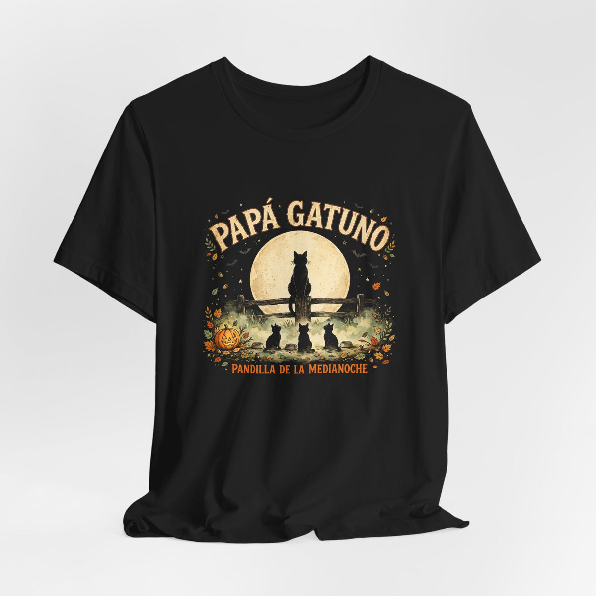 Camiseta Papá Gatuno de Halloween - Pandilla de la Medianoche, Gato Negro y Luna Llena, Regalo para Amantes de los Gatos