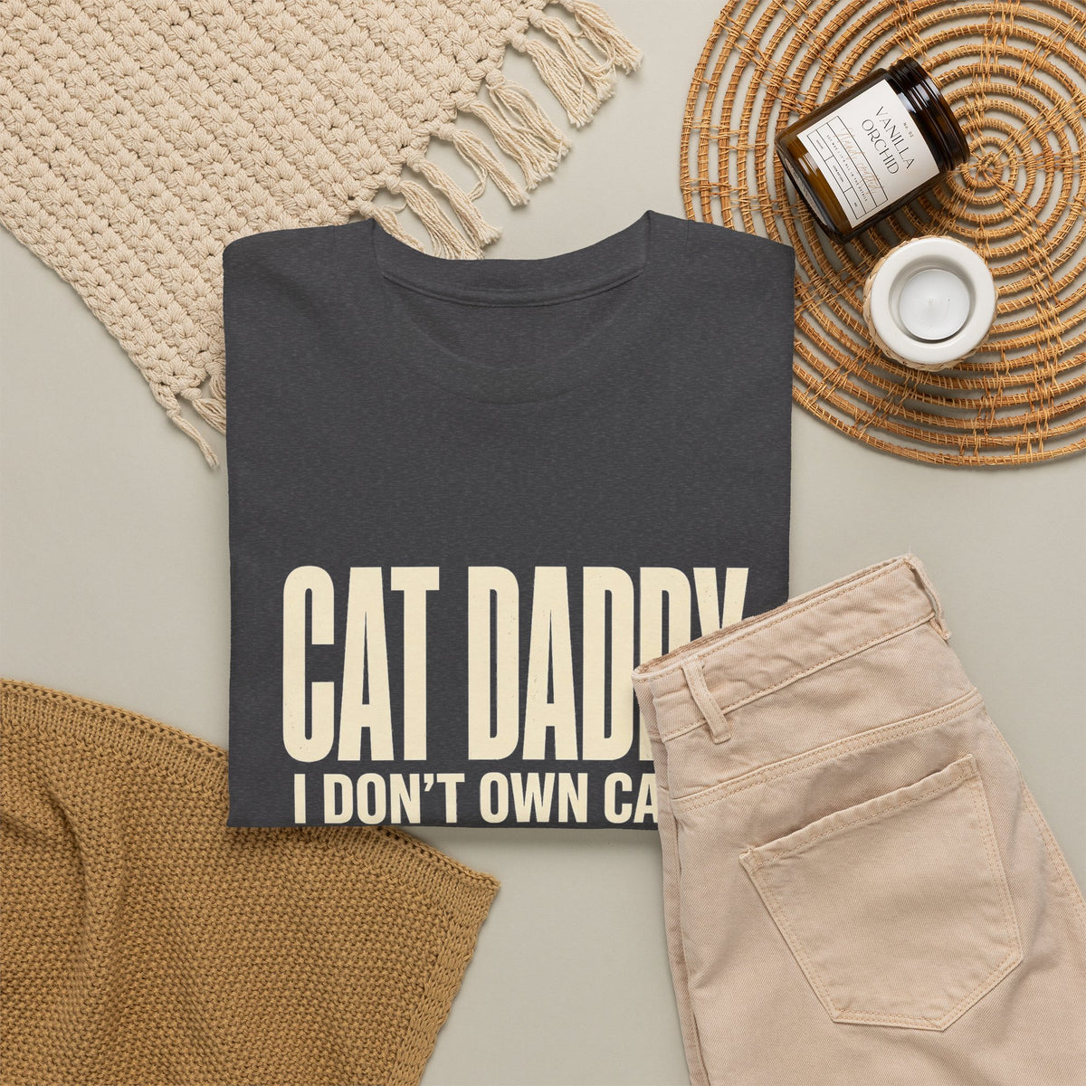 Cat Daddy T-Shirt - I Don't Own Cats. I Work For Them. Funny Cat Dad Tee - Budget Edition
