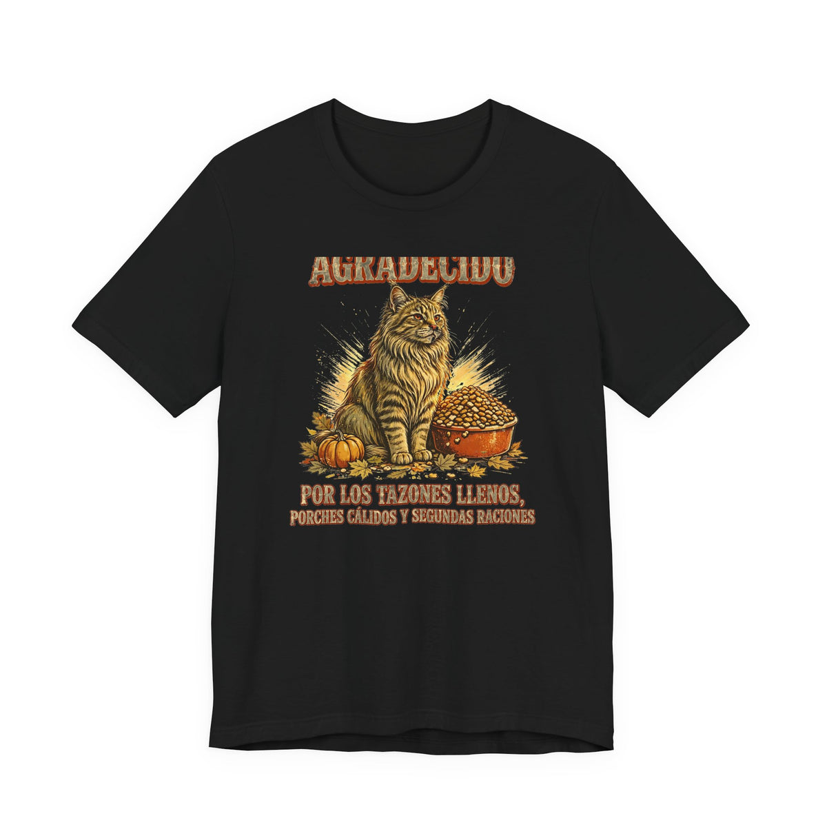 Gato Agradecido - Camiseta de Accion de Gracias en Espanol - Por Los Tazones Llenos