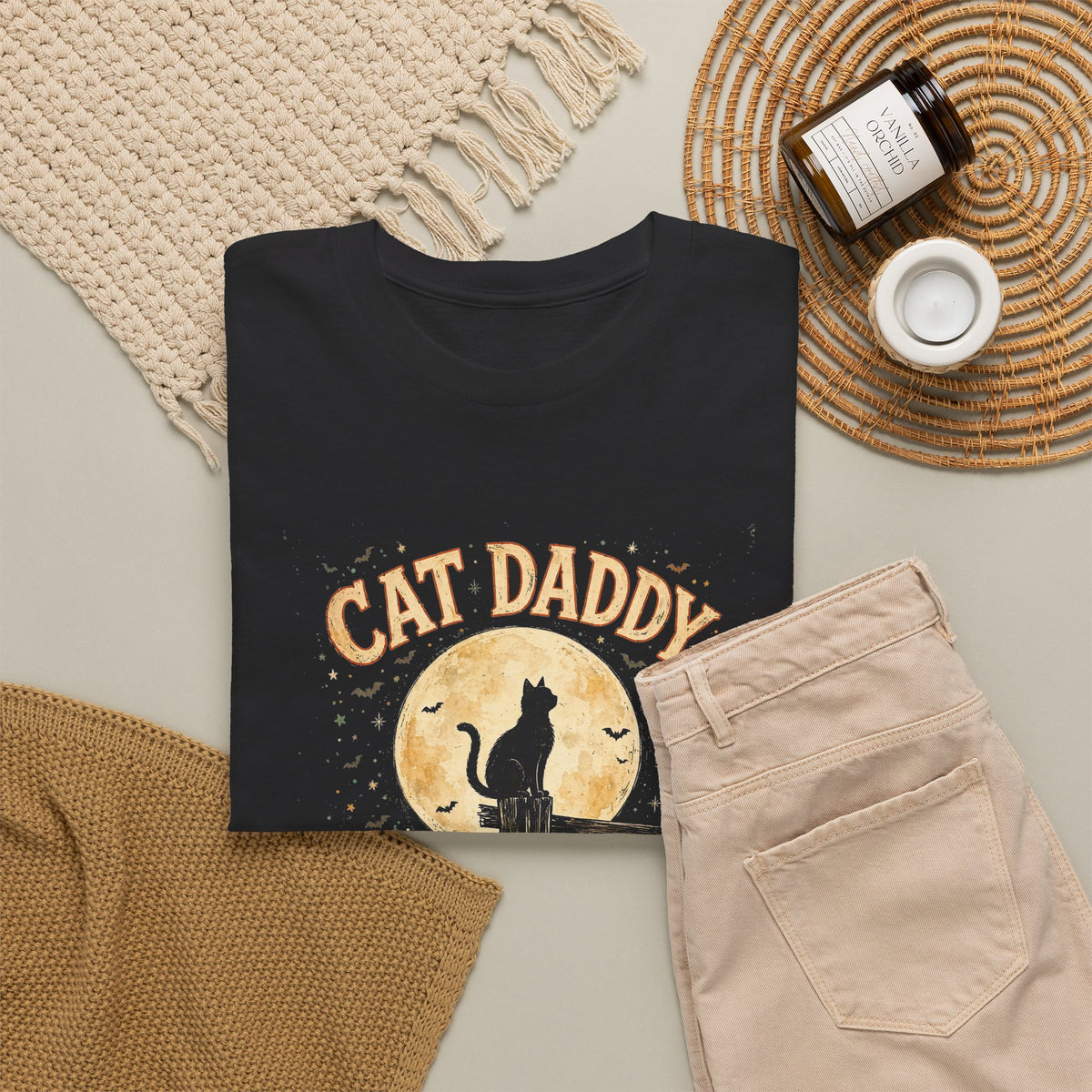 Cat Daddy Halloween T-Shirt - Midnight Feeding Crew Black Cat Full Moon Vintage Tee, Funny Feral Cat Lover Gift - Budget Edition