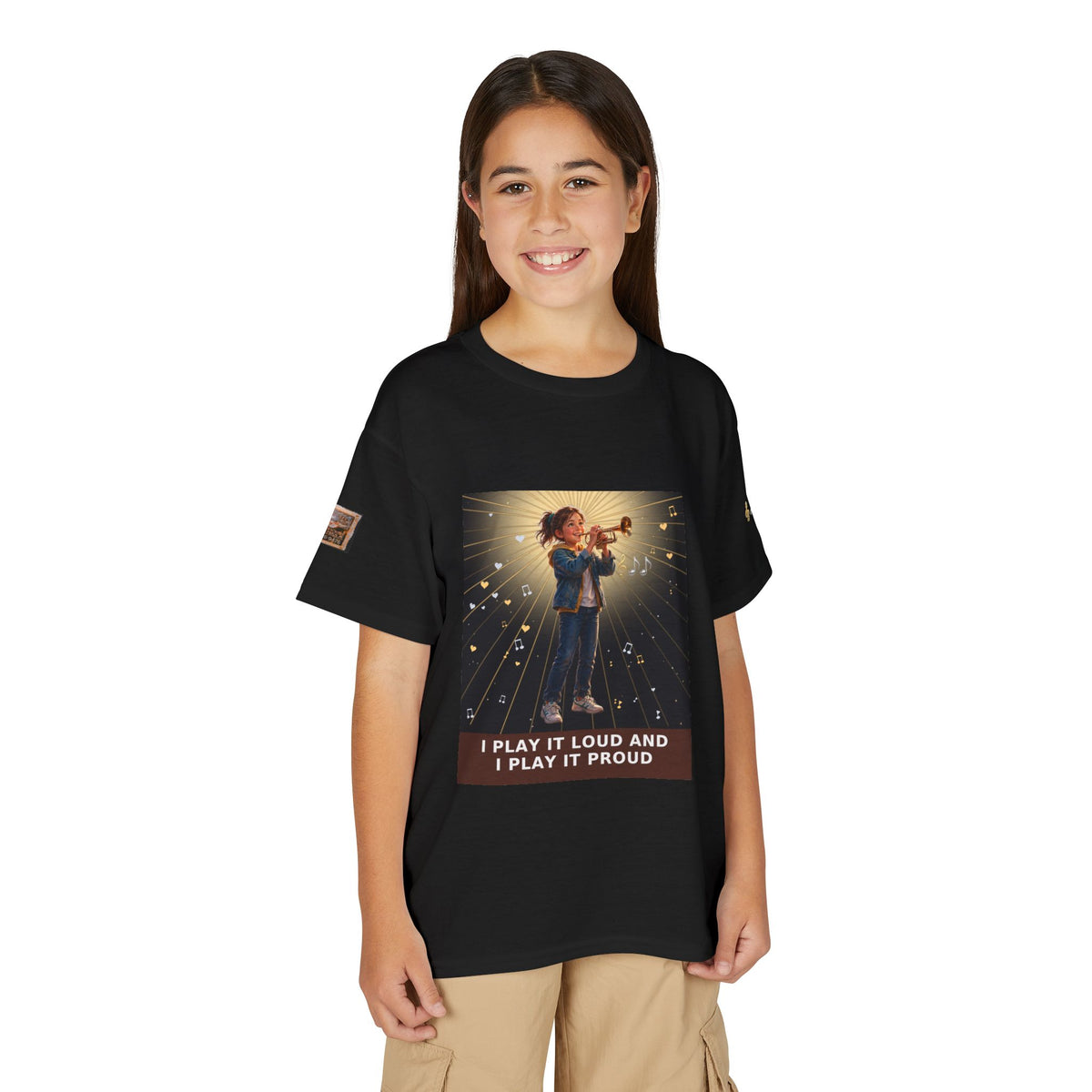 I Play It Loud and I Play It Proud — Girl Trumpet Pre-Teen Musician Tee (Budget Edition)