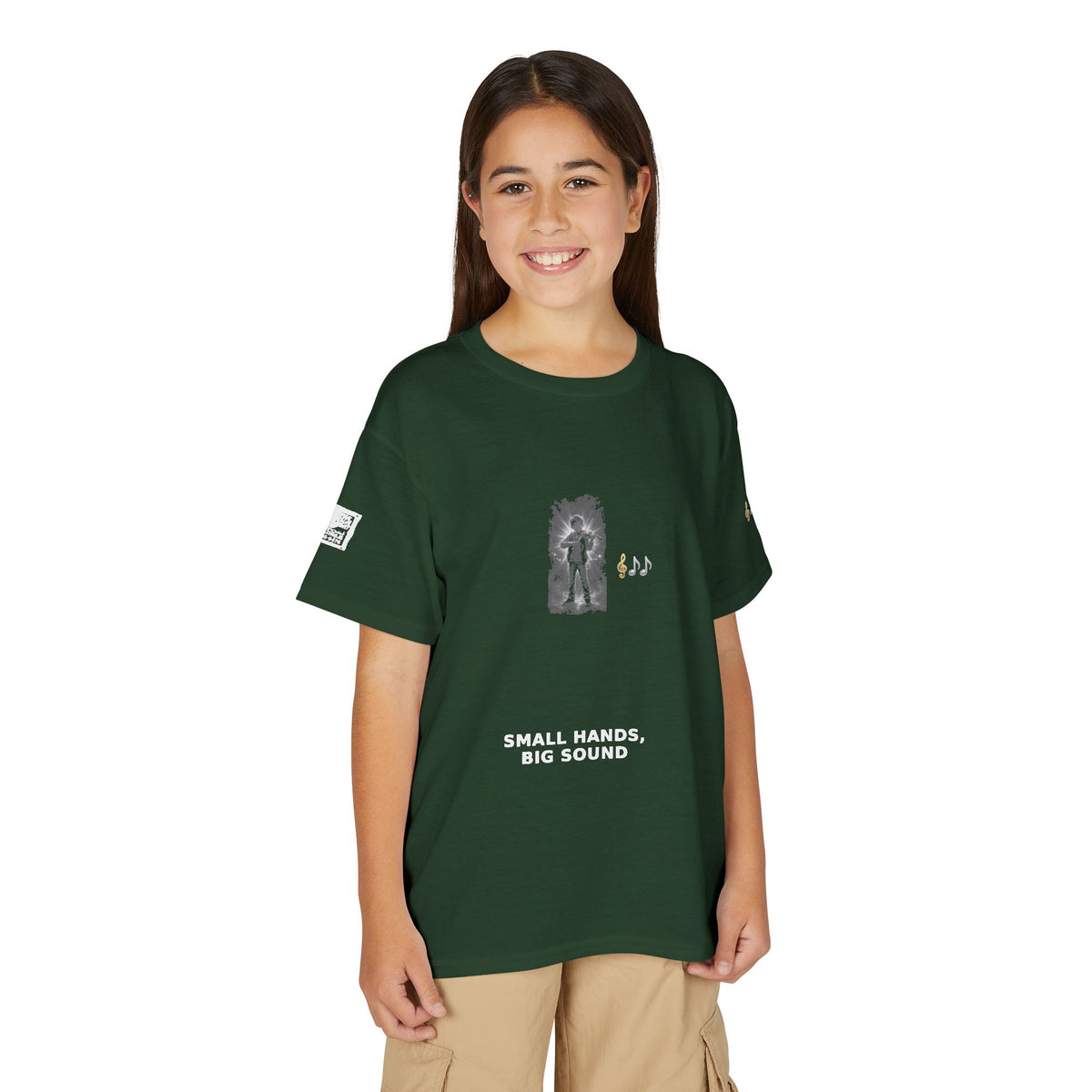 Small Hands, Big Sound — Boy Violin Pre-Teen Musician Tee (White Ink)