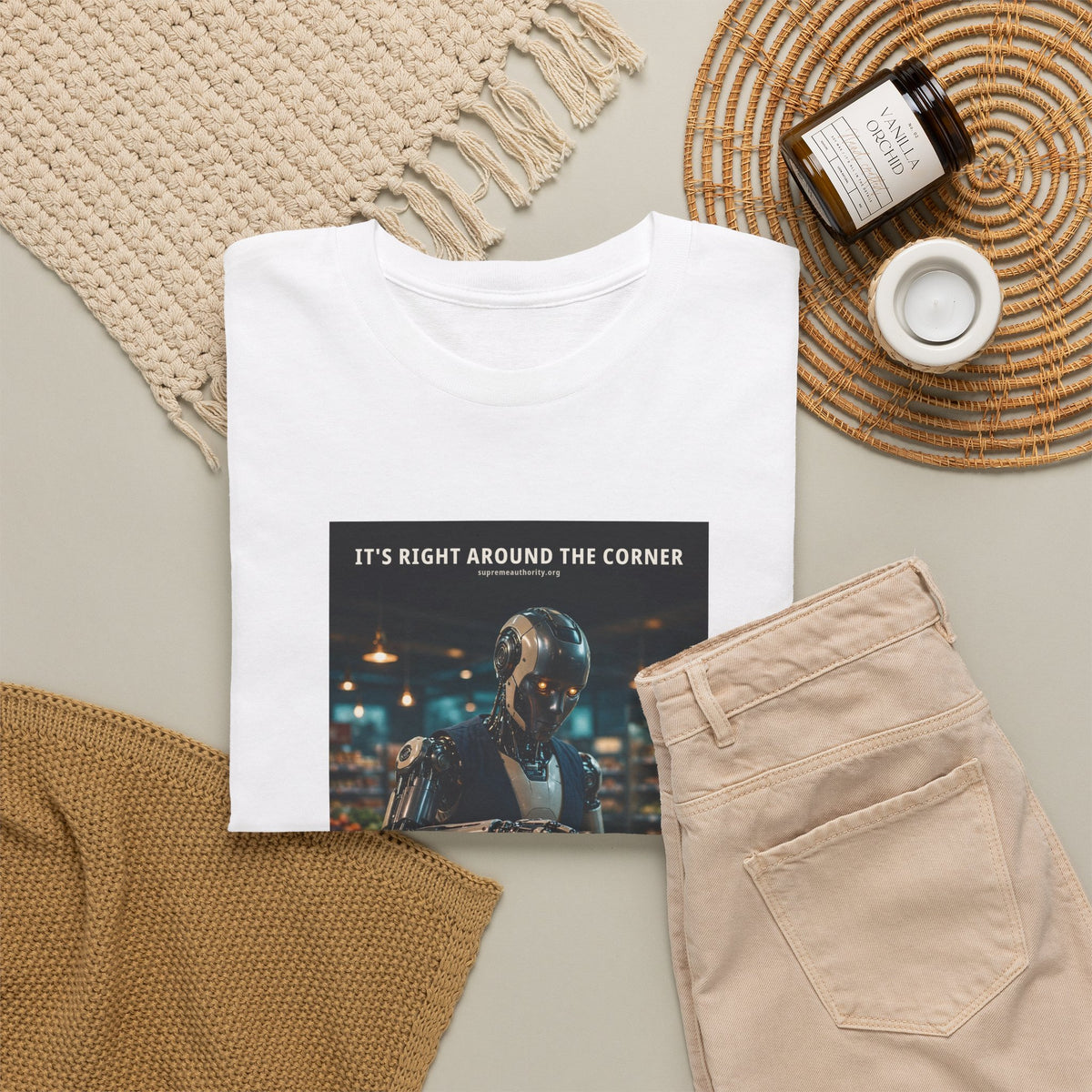 It's Right Around The Corner — Grocery Cashier Robot Tee (Budget Edition)