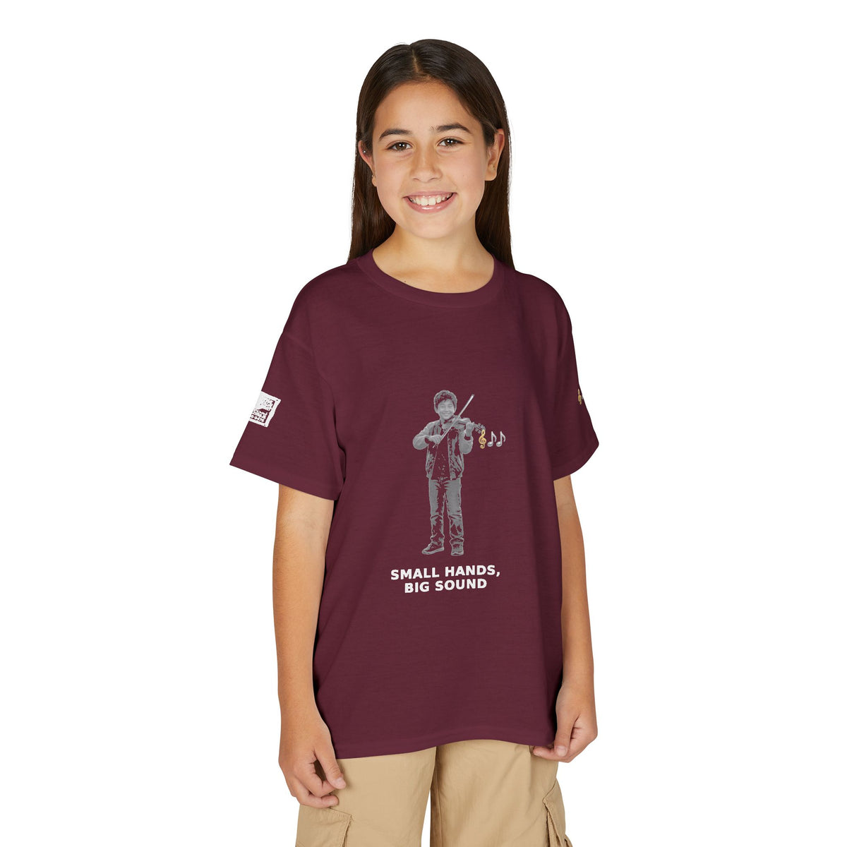 Small Hands, Big Sound — Asian Boy Violin Pre-Teen Musician Tee (White Ink)