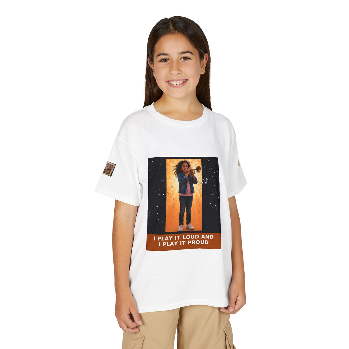 I Play It Loud and I Play It Proud — Latina Girl Trumpet Pre-Teen Musician Tee