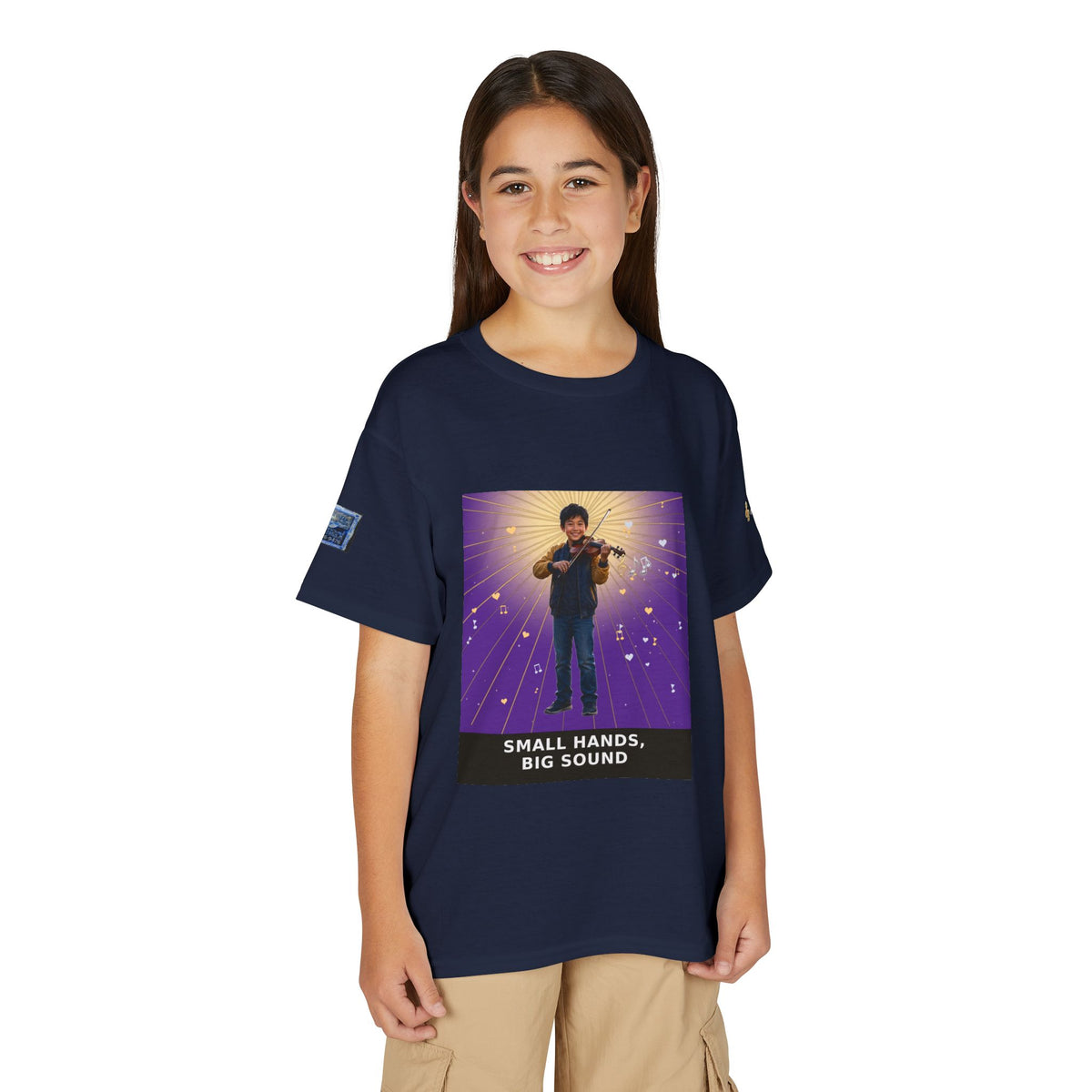 Small Hands, Big Sound — Asian Boy Violin Pre-Teen Musician Tee (Royal Purple)