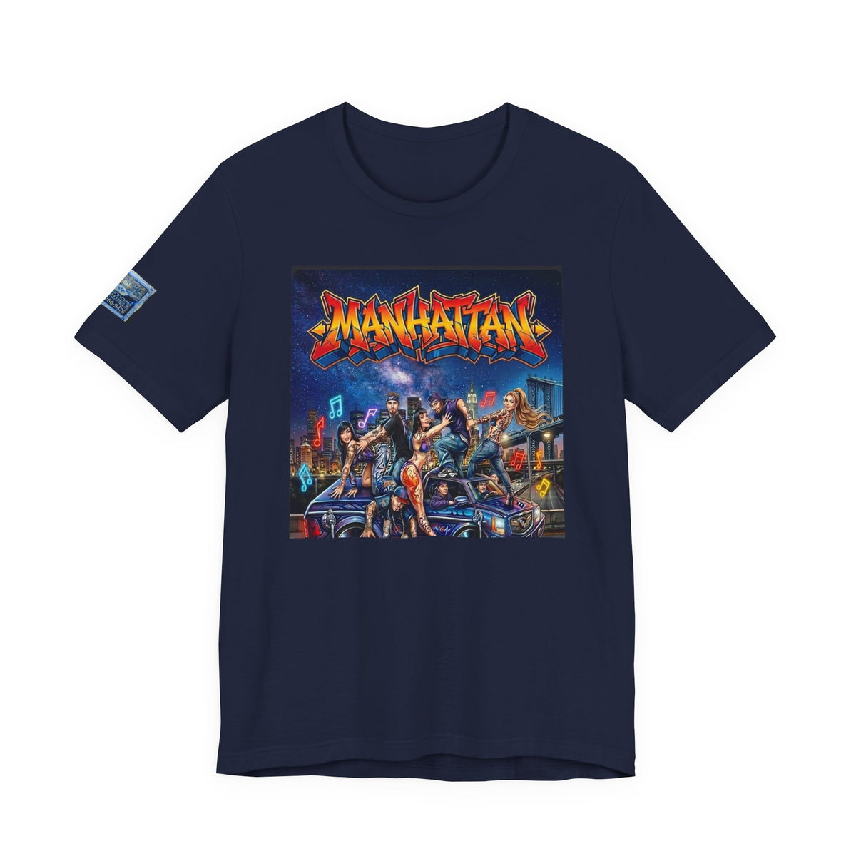 Manhattan Graffiti Car T-Shirt — NYC Street Art Front Print, Badge Sleeve