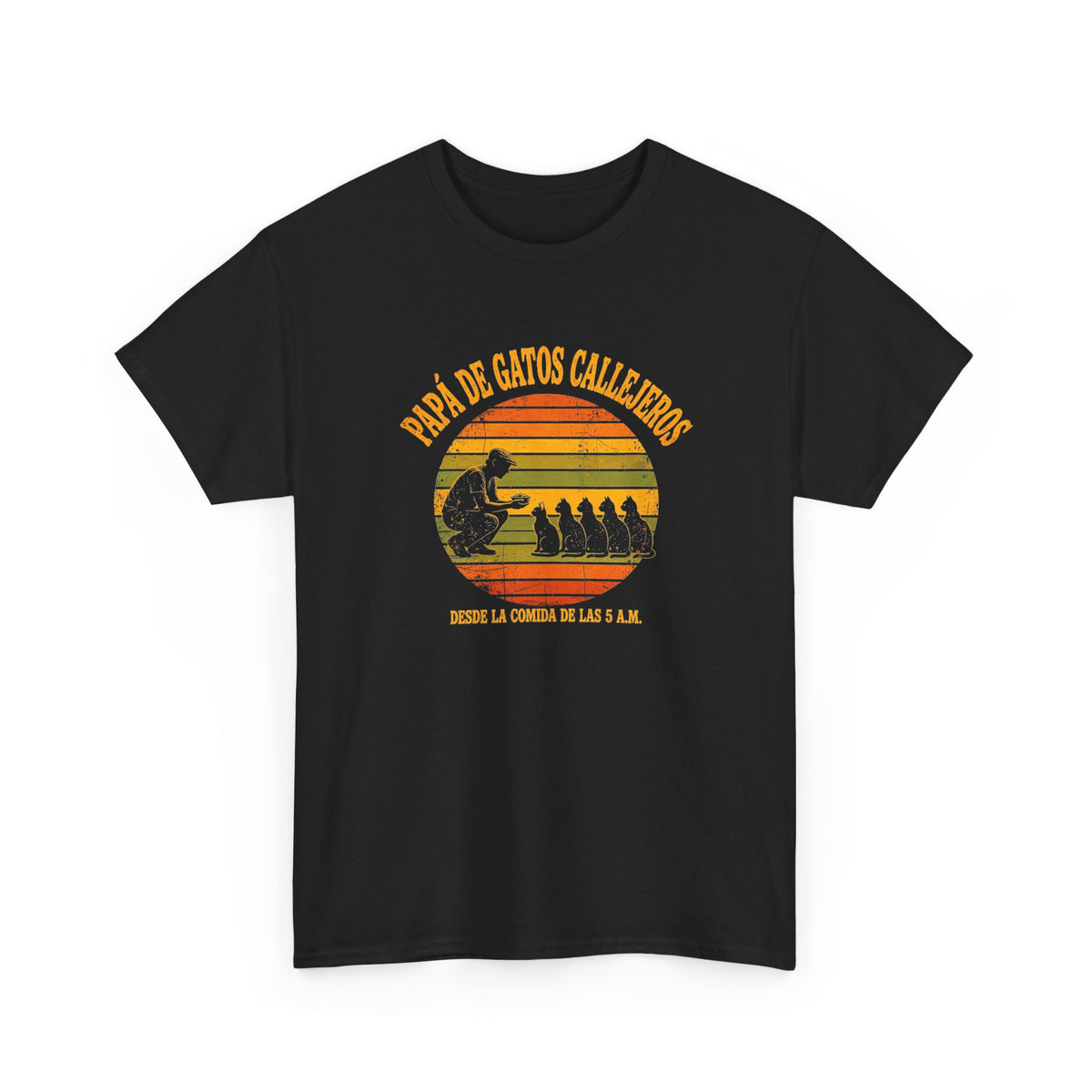 Camiseta Papá de Gatos Callejeros - Atardecer Retro, Desde la Comida de las 5 A.M. - Edición Económica