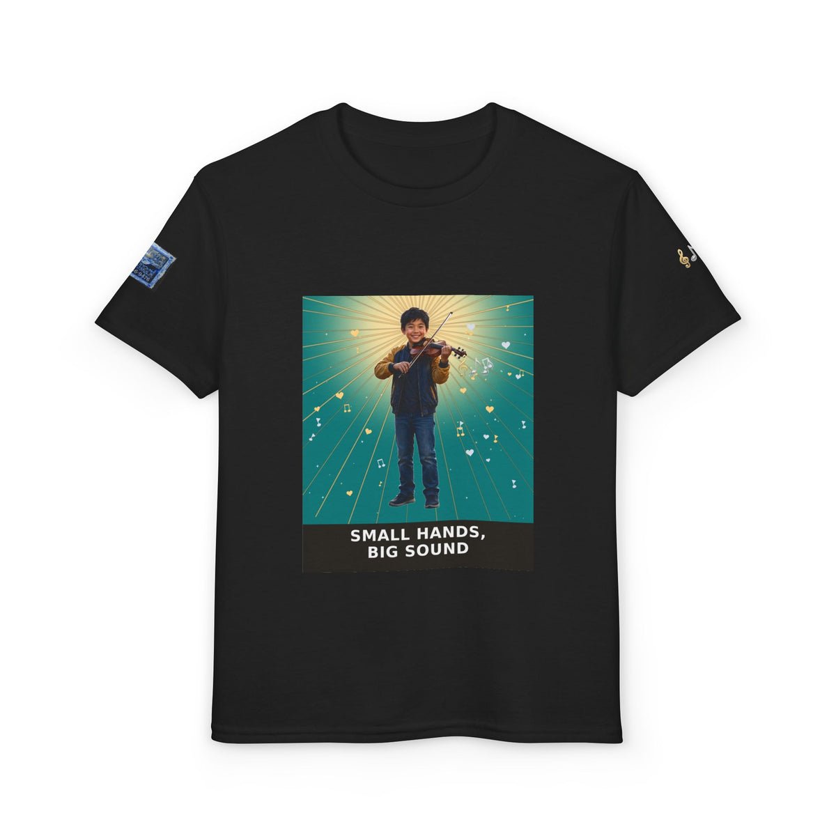 Small Hands, Big Sound — Asian Boy Violin Pre-Teen Musician Tee (Teal) (Budget Edition)