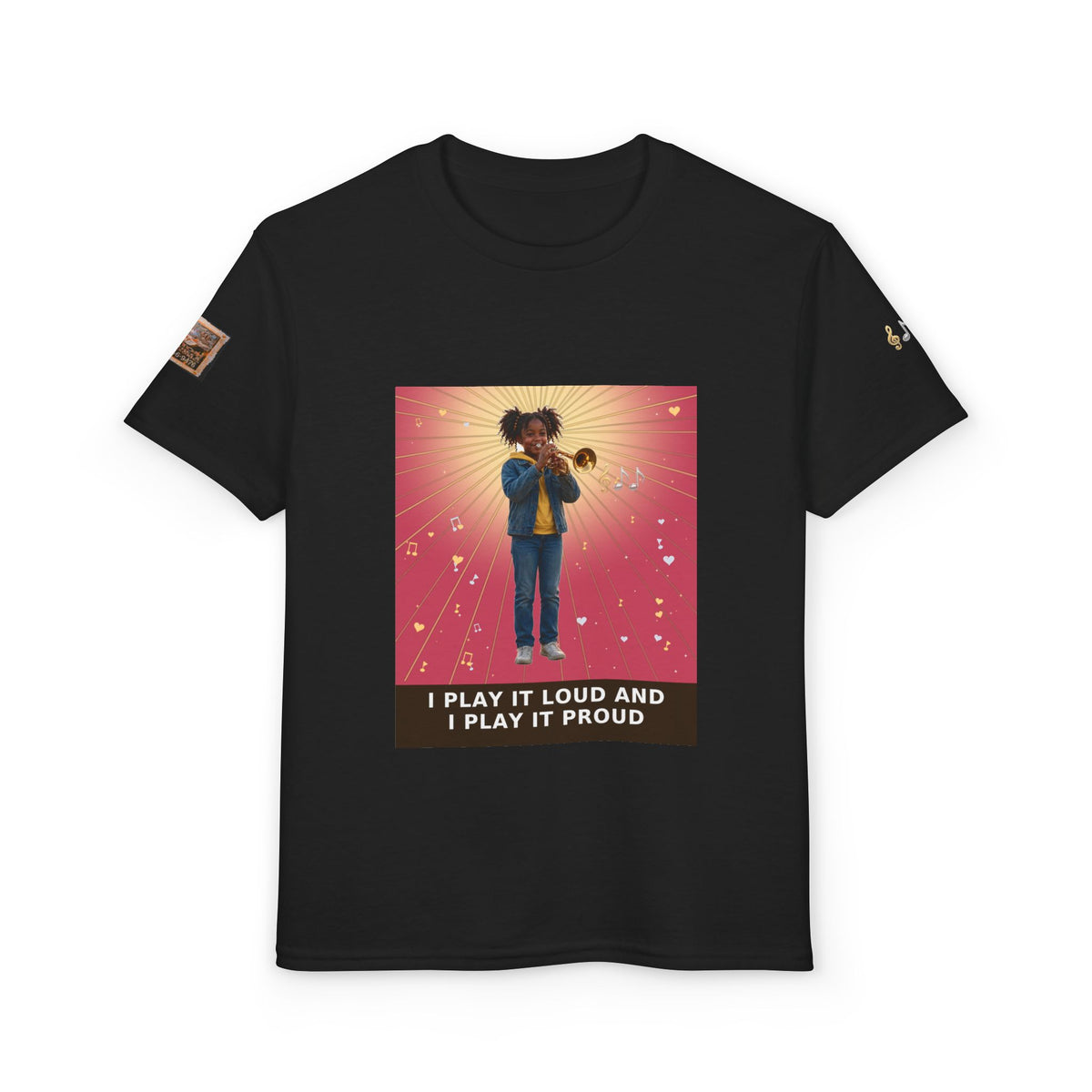 I Play It Loud and I Play It Proud — Black Girl Trumpet Pre-Teen Musician Tee (Rose)