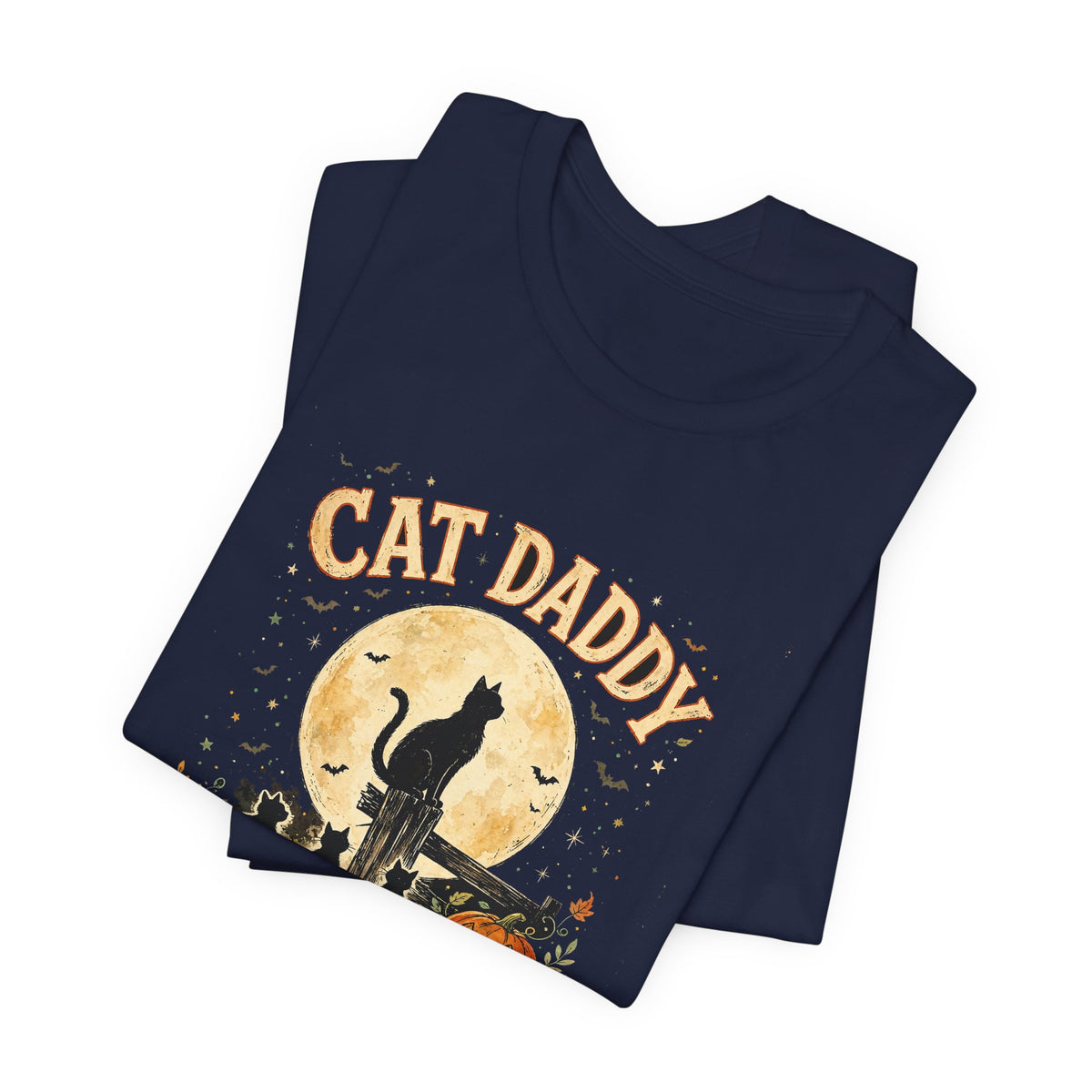 Cat Daddy Halloween T-Shirt - Midnight Feeding Crew Black Cat Full Moon Vintage Tee, Funny Feral Cat Lover Gift