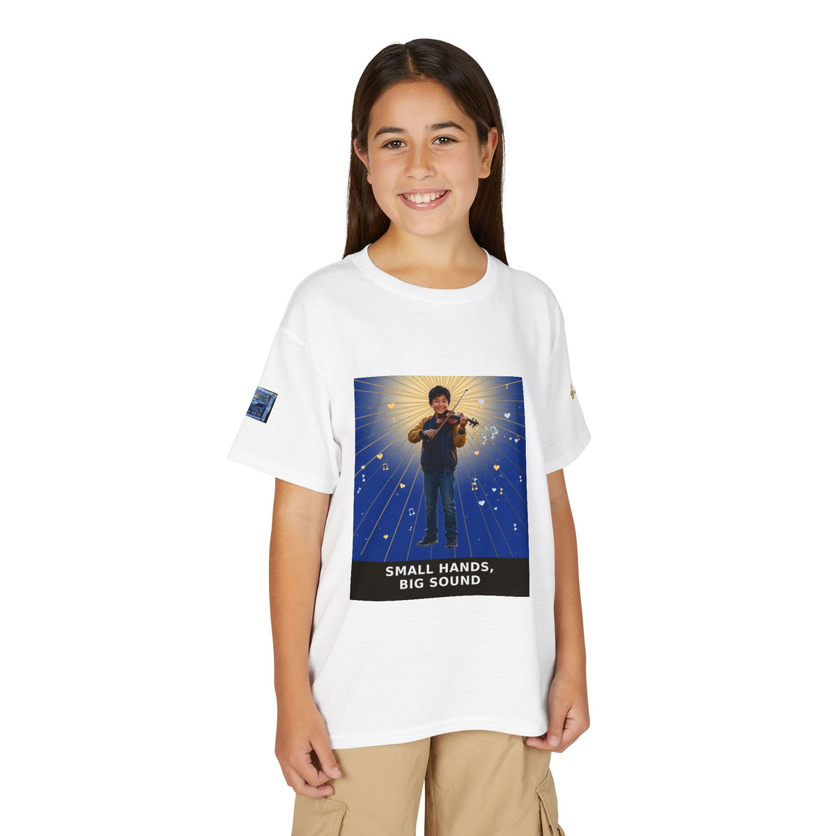 Small Hands, Big Sound — Asian Boy Violin Pre-Teen Musician Tee (Deep Blue) (Budget Edition)