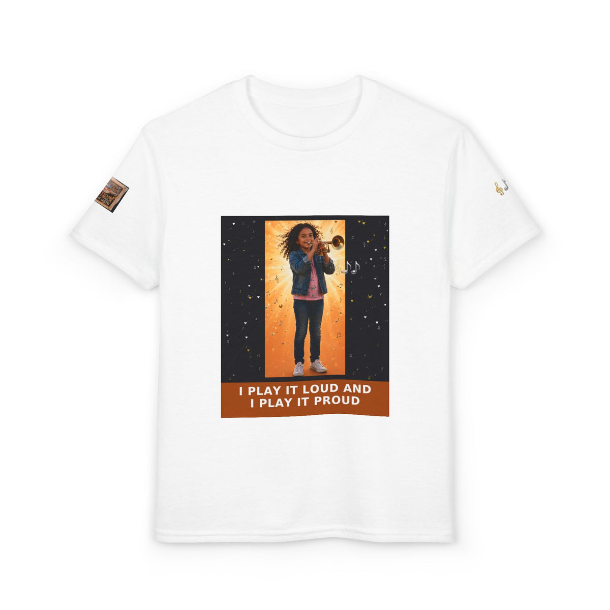 I Play It Loud and I Play It Proud — Latina Girl Trumpet Pre-Teen Musician Tee