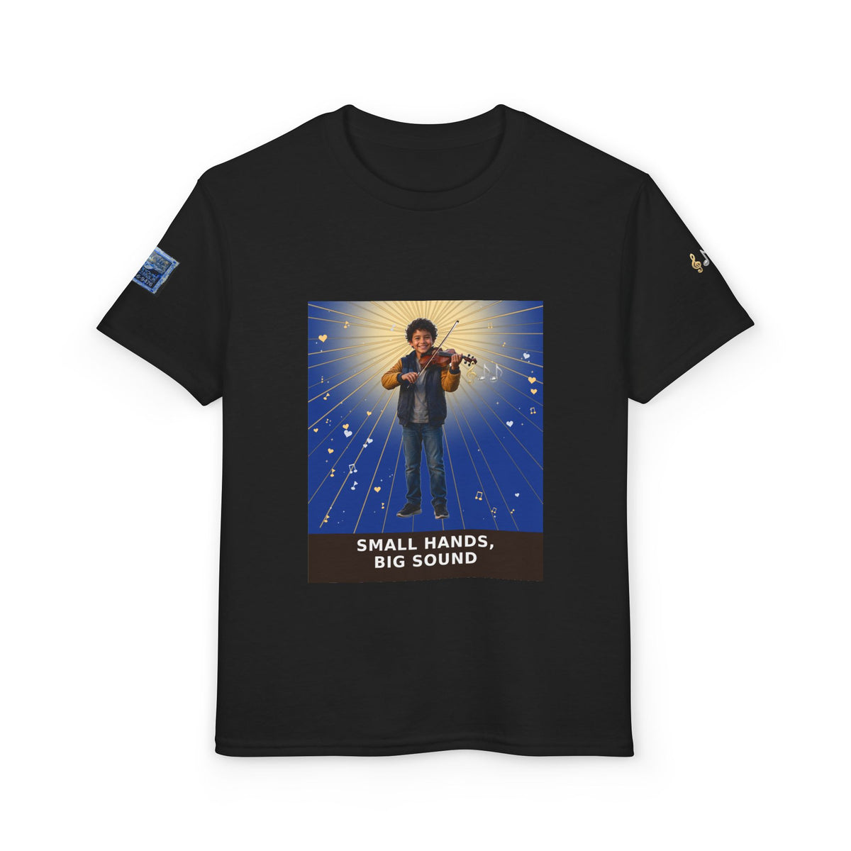 Small Hands, Big Sound — Latino Boy Violin Pre-Teen Musician Tee (Deep Blue) (Budget Edition)