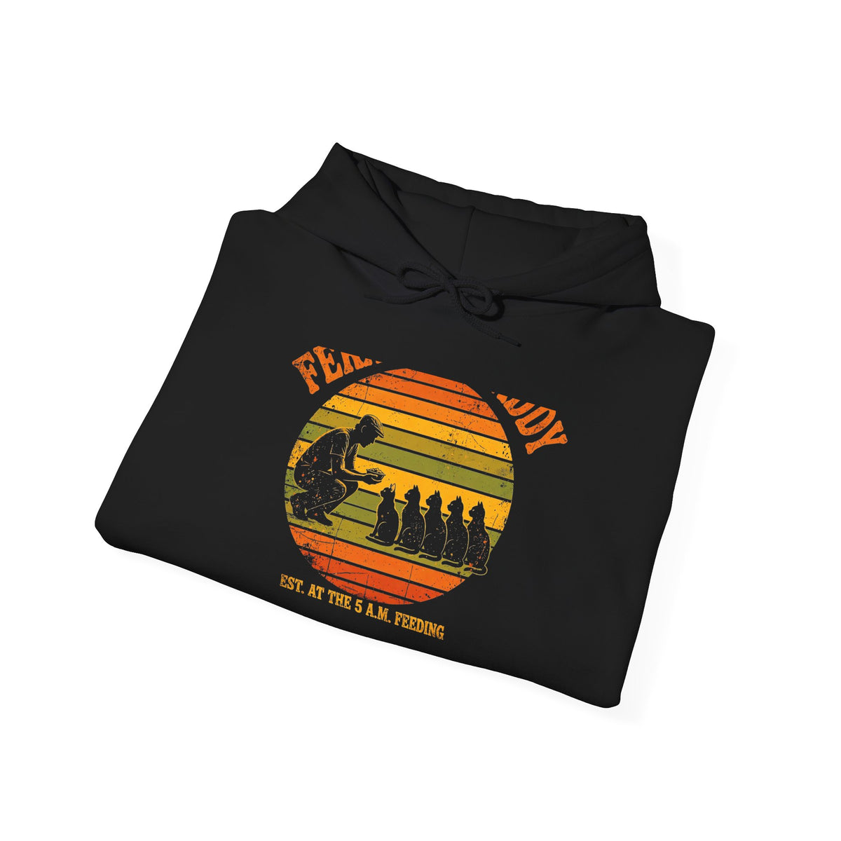 Feral Cat Daddy Hoodie - Retro Sunset Cat Dad Pullover, Est. at the 5 A.M. Feeding - Budget Edition