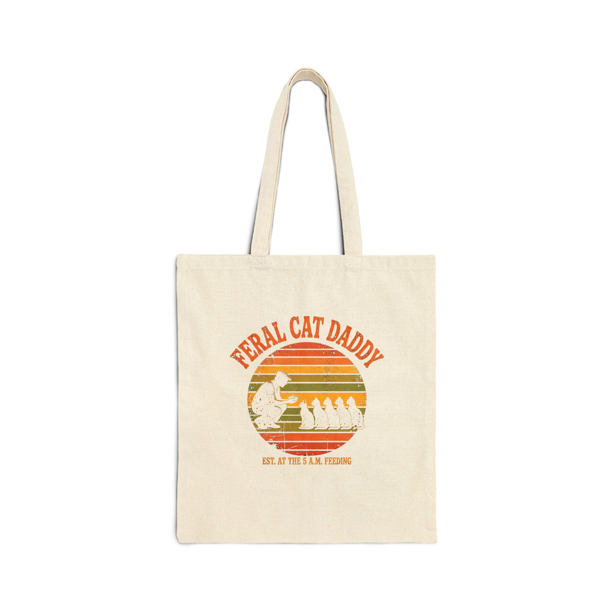 Feral Cat Daddy Tote Bag - Retro Sunset Cat Dad Canvas Tote