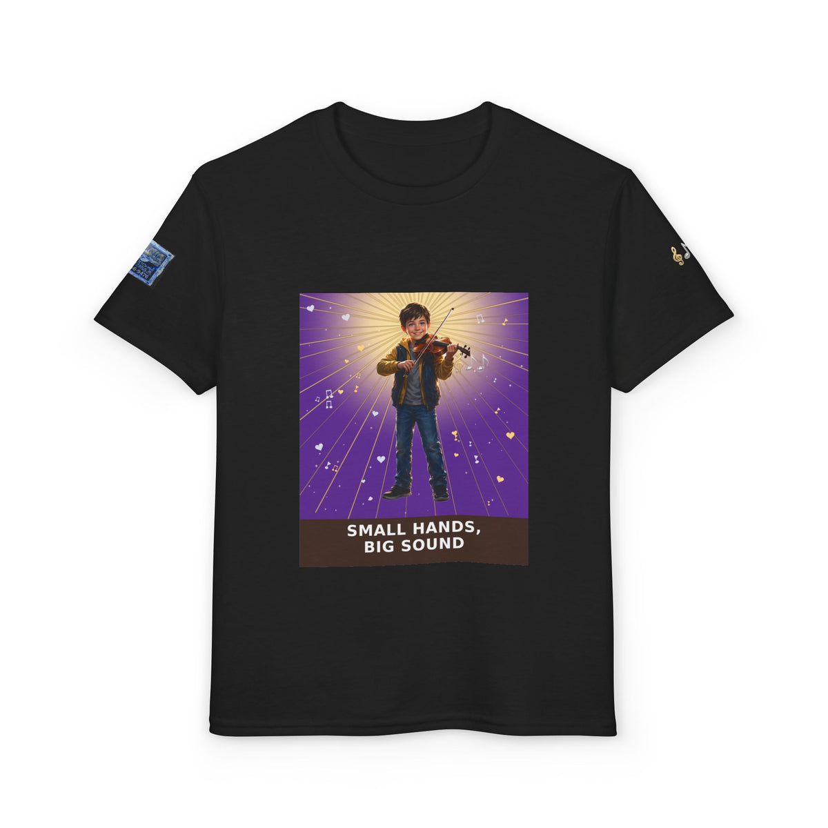 Small Hands, Big Sound — Boy Violin Pre-Teen Musician Tee (Royal Purple) (Budget Edition)