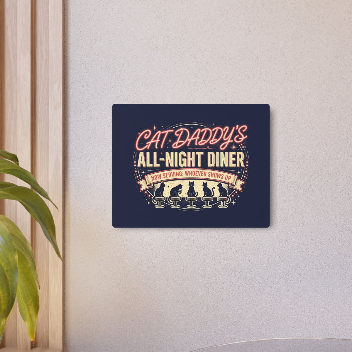 Cat Daddy's All-Night Diner Metal Art Sign - Neon Cat Wall Decor, Funny Cat Dad Gift
