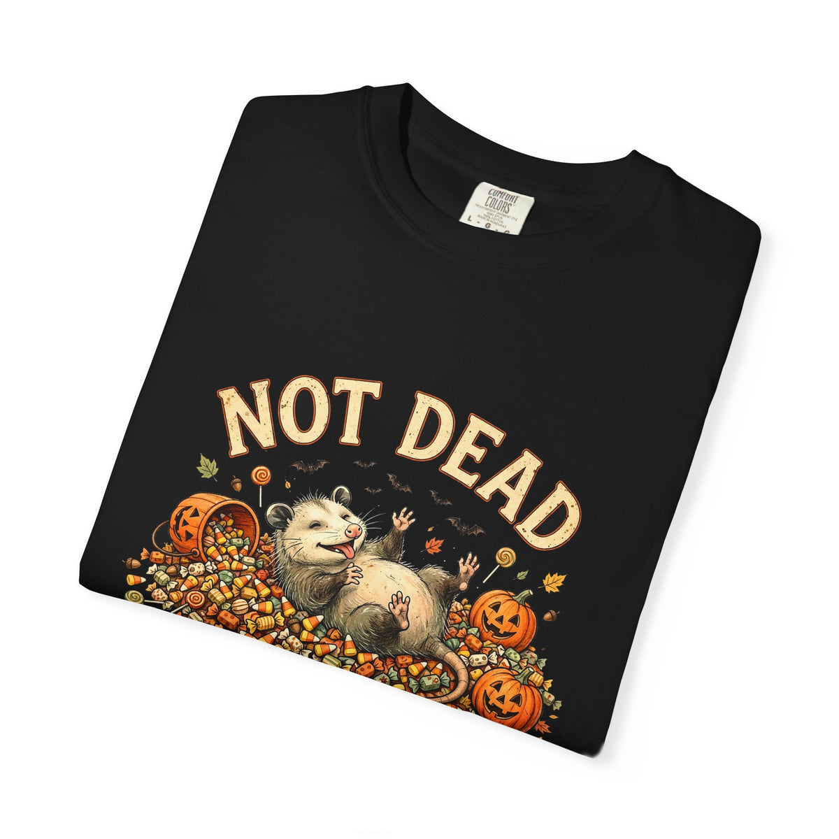 Possum Halloween T-Shirt - Not Dead Just in a Candy Coma Funny Opossum Vintage Tee, Spooky Candy Pile Gift