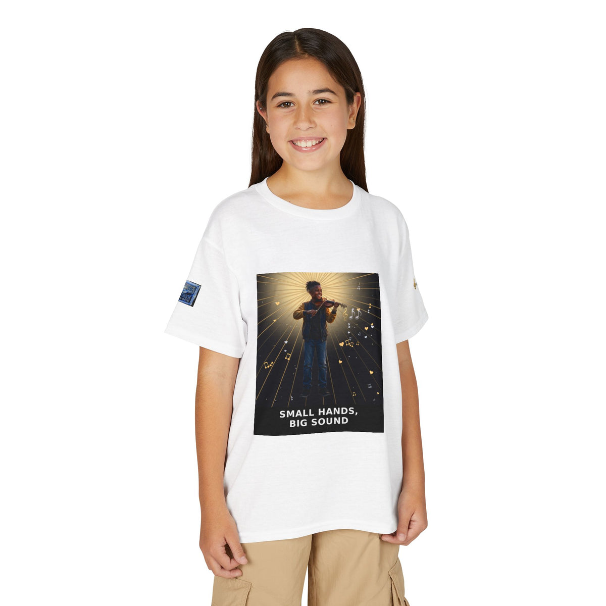 Small Hands, Big Sound — Black Boy Violin Pre-Teen Musician Tee