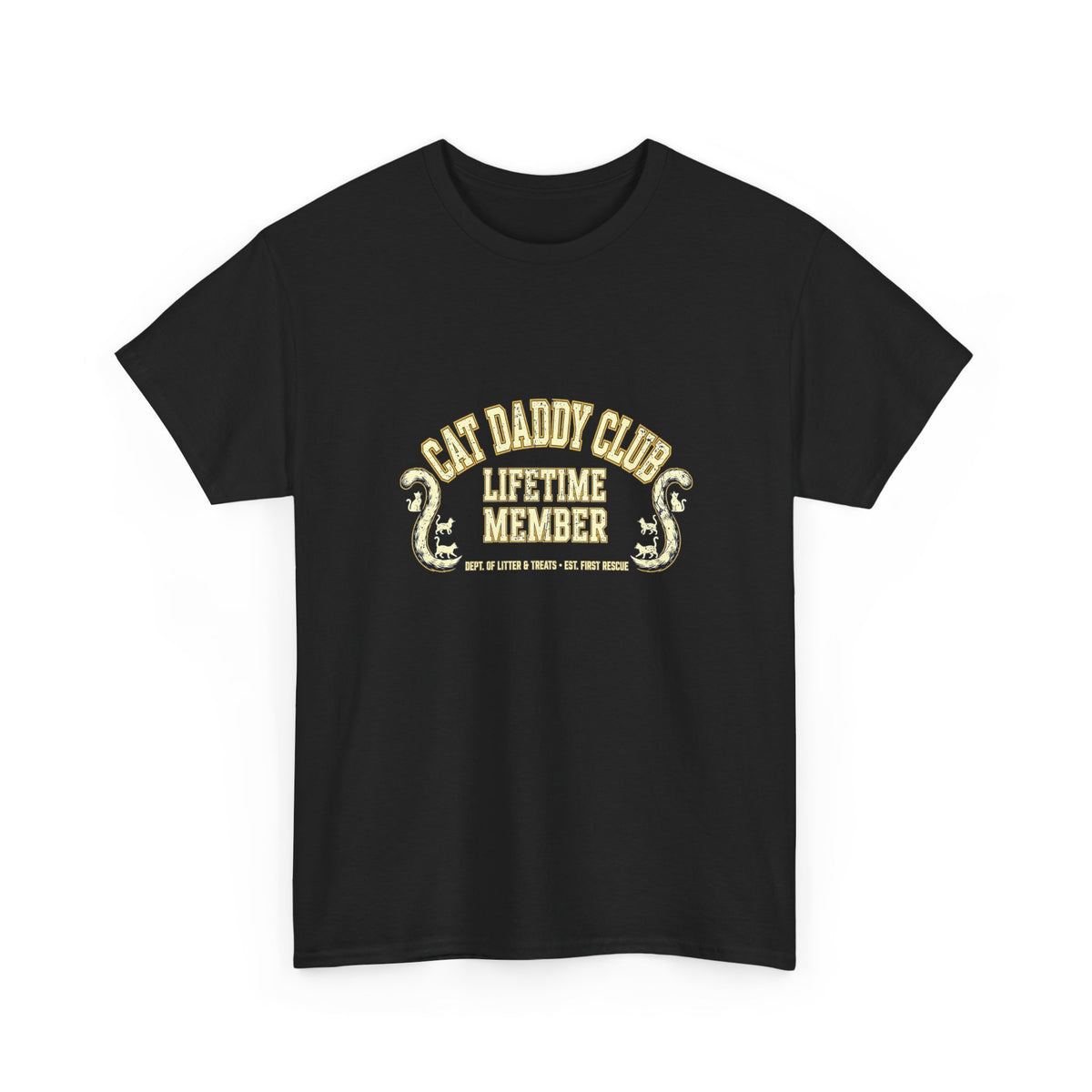 Cat Daddy Club T-Shirt - Lifetime Member Varsity Cat Dad Tee, Dept. of Litter & Treats - Budget Edition