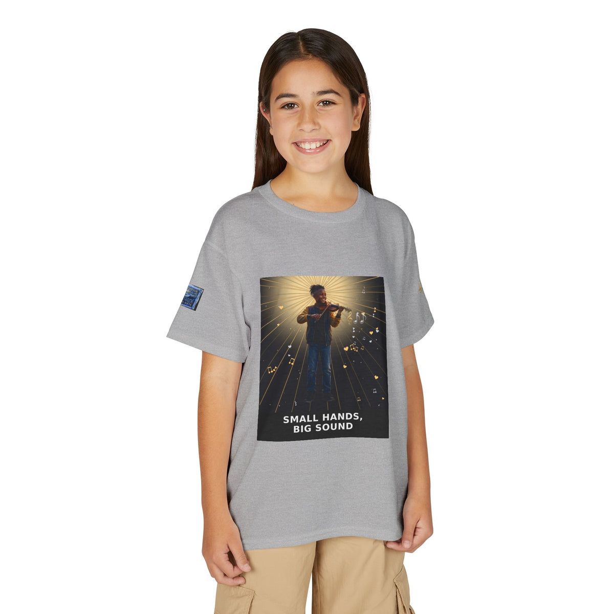 Small Hands, Big Sound — Black Boy Violin Pre-Teen Musician Tee