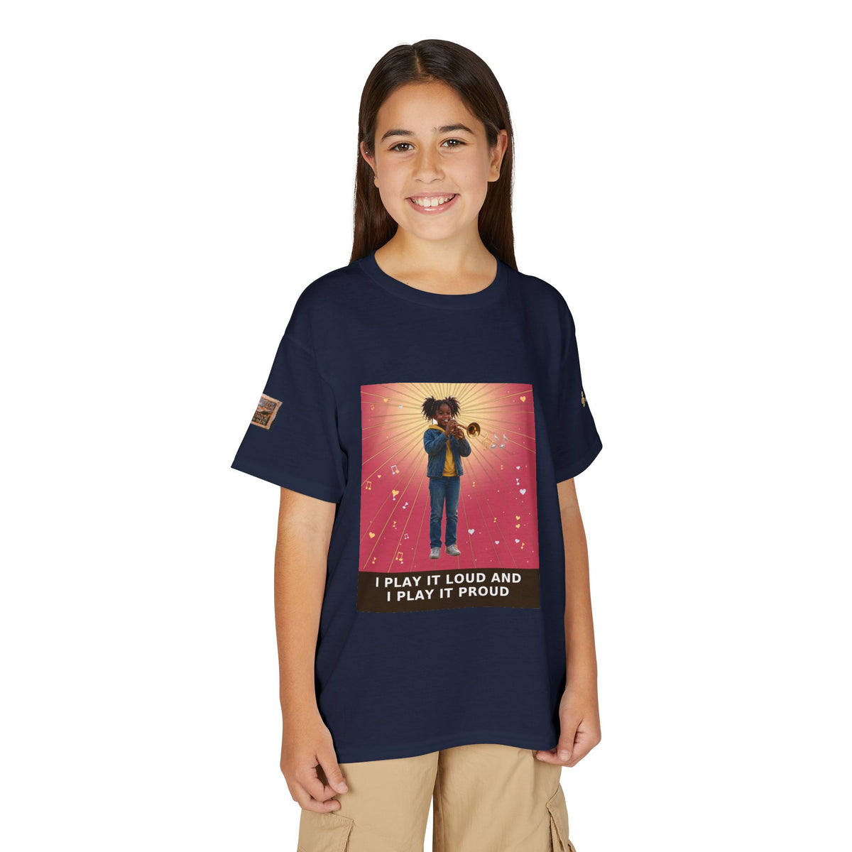 I Play It Loud and I Play It Proud — Black Girl Trumpet Pre-Teen Musician Tee (Rose)