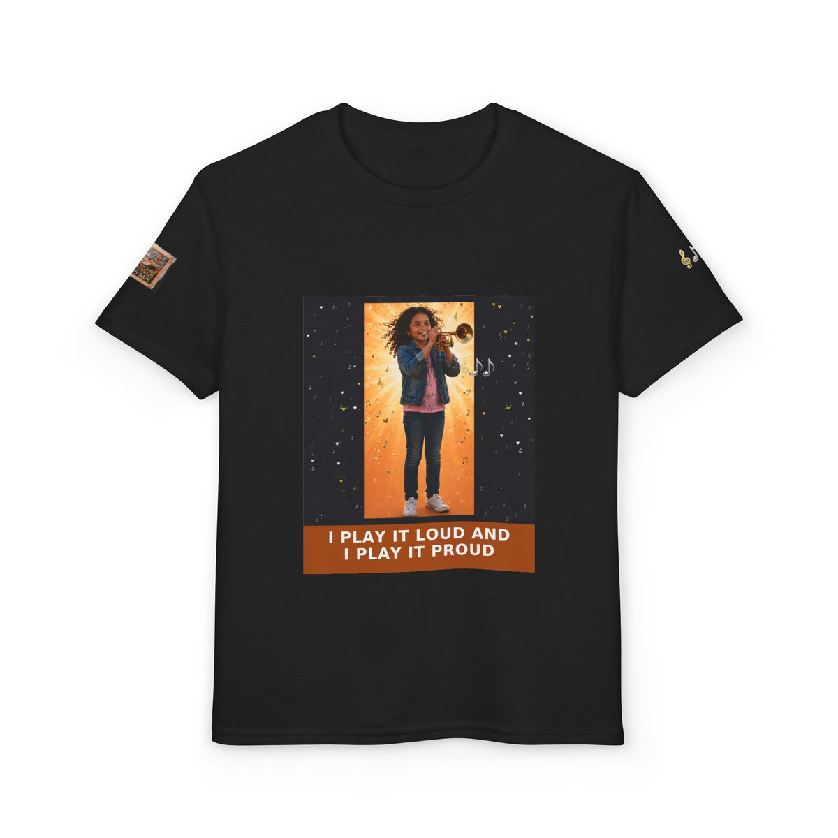 I Play It Loud and I Play It Proud — Latina Girl Trumpet Pre-Teen Musician Tee