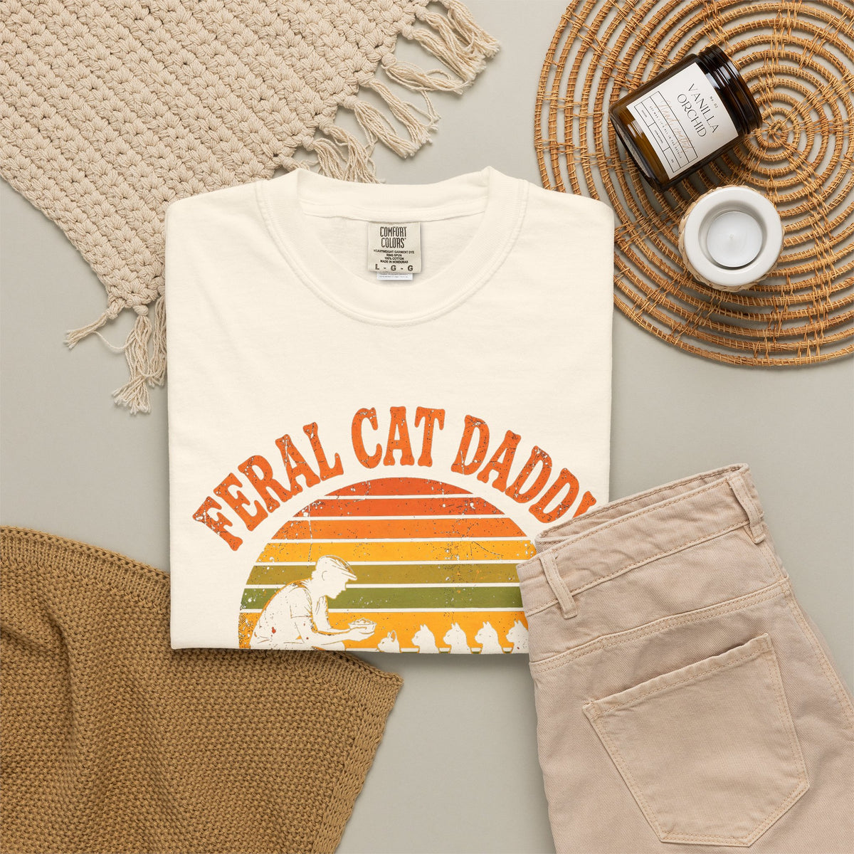 Feral Cat Daddy T-Shirt - Retro Sunset Cat Dad Tee, Est. at the 5 A.M. Feeding