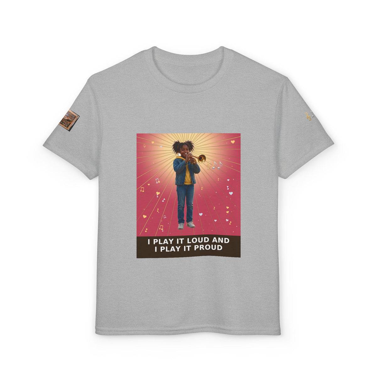 I Play It Loud and I Play It Proud — Black Girl Trumpet Pre-Teen Musician Tee (Rose) (Budget Edition)