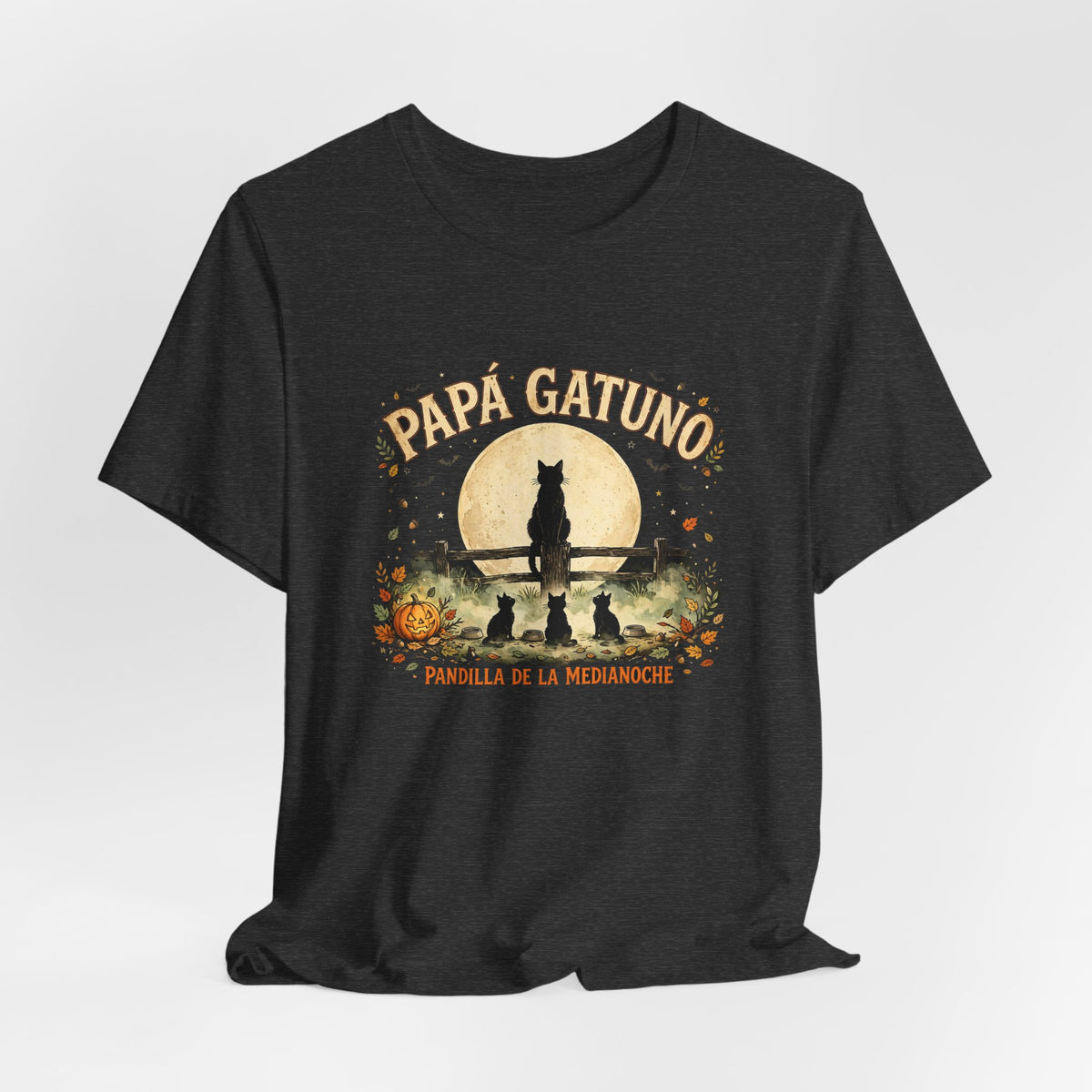 Camiseta Papá Gatuno de Halloween - Pandilla de la Medianoche, Gato Negro y Luna Llena, Regalo para Amantes de los Gatos