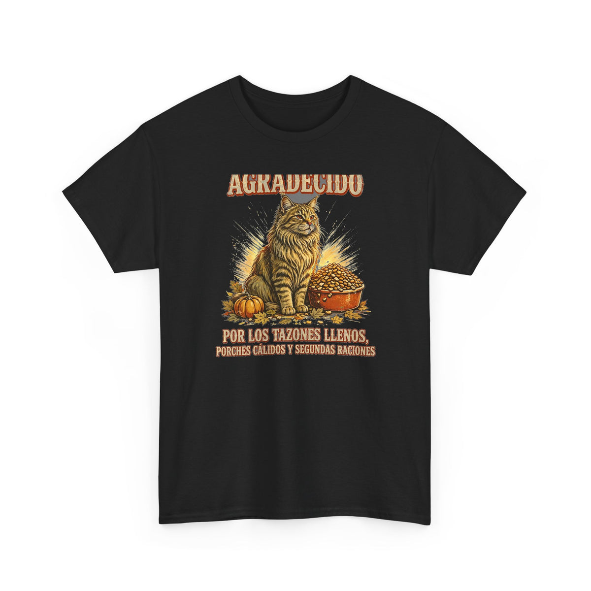 Gato Agradecido - Camiseta de Accion de Gracias en Espanol - Por Los Tazones Llenos - Edicion Economica