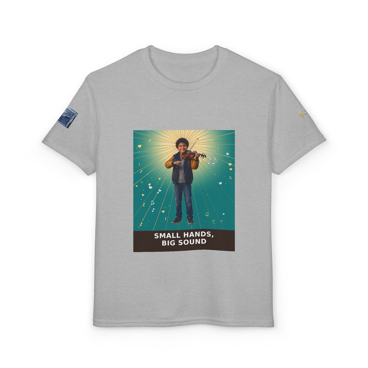 Small Hands, Big Sound — Latino Boy Violin Pre-Teen Musician Tee (Teal) (Budget Edition)