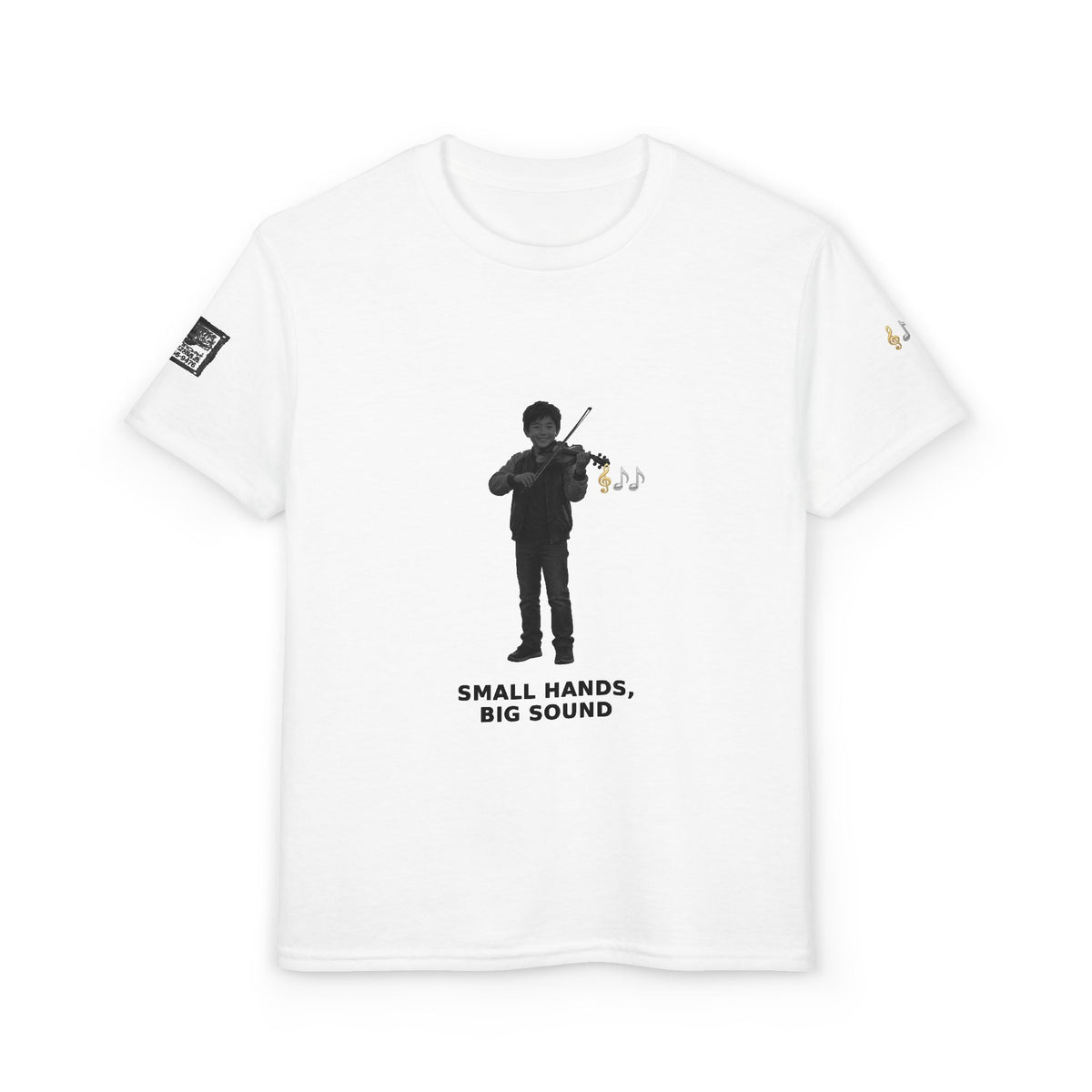 Small Hands, Big Sound — Asian Boy Violin Pre-Teen Musician Tee (Black Ink)