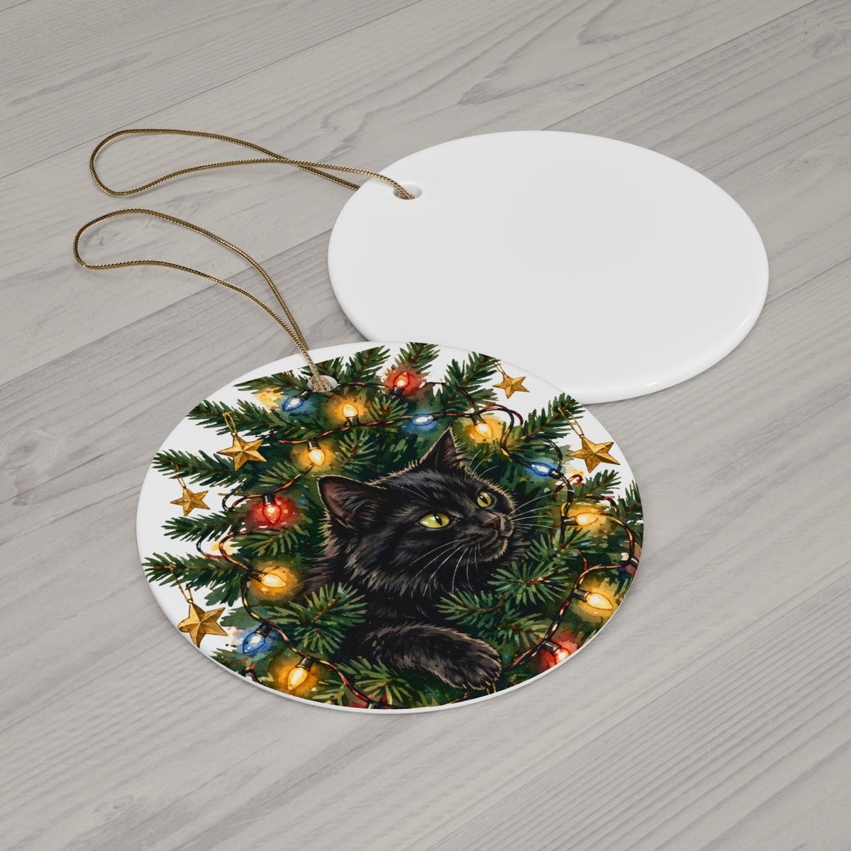 Cat In The Christmas Tree Ornament - Ceramic Christmas Ornament - Funny Black Cat Gift - Budget Edition