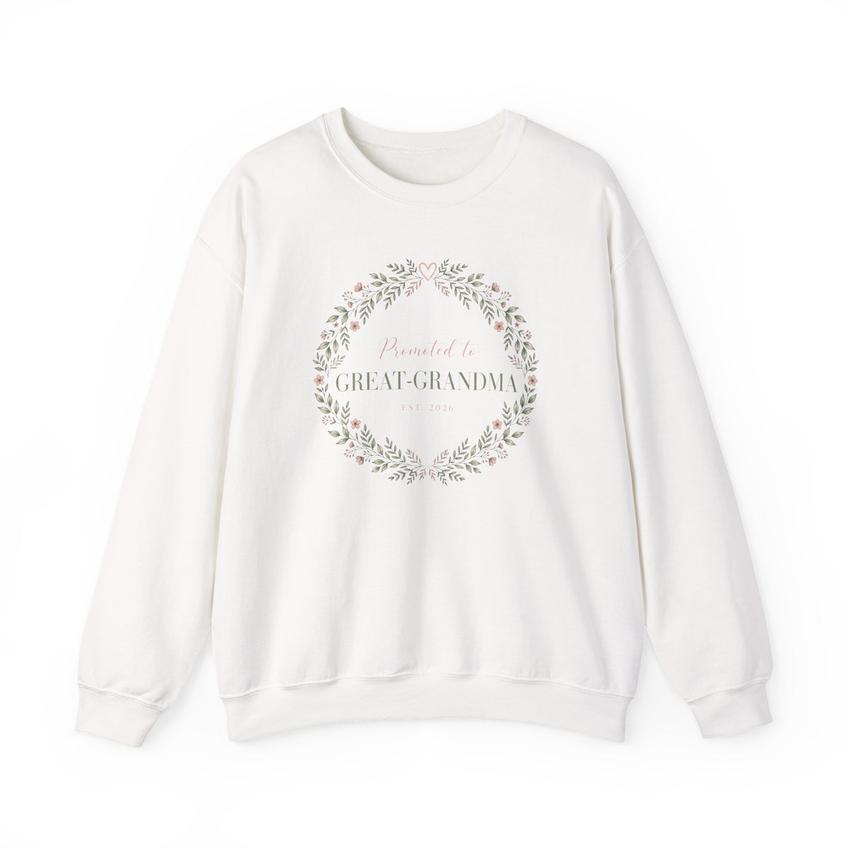 Promoted to Great-Grandma Crewneck Sweatshirt - Floral Wreath Announcement Gift, Est. 2026