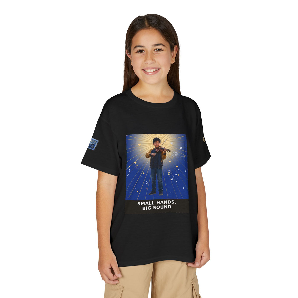 Small Hands, Big Sound — Asian Boy Violin Pre-Teen Musician Tee (Deep Blue)