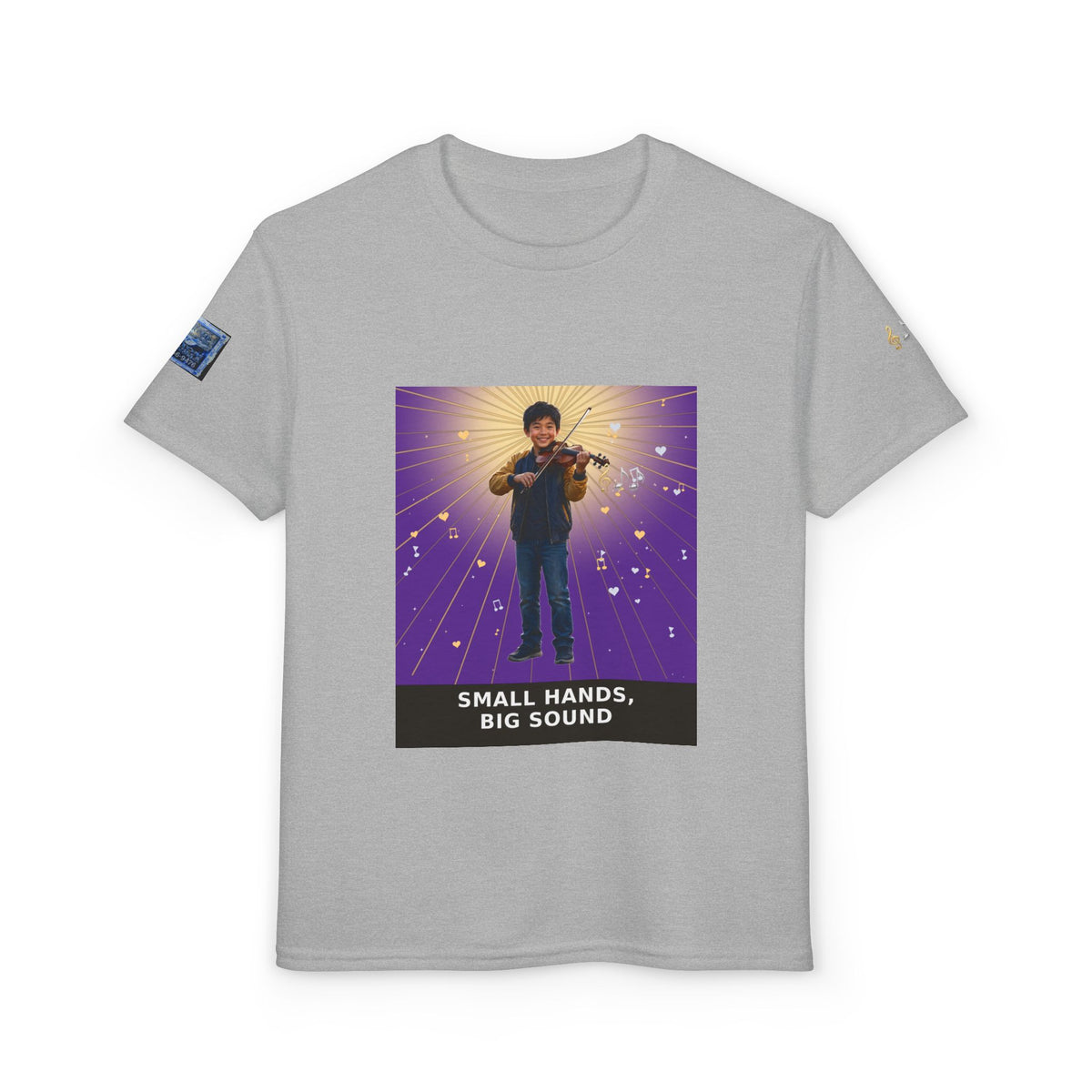 Small Hands, Big Sound — Asian Boy Violin Pre-Teen Musician Tee (Royal Purple) (Budget Edition)