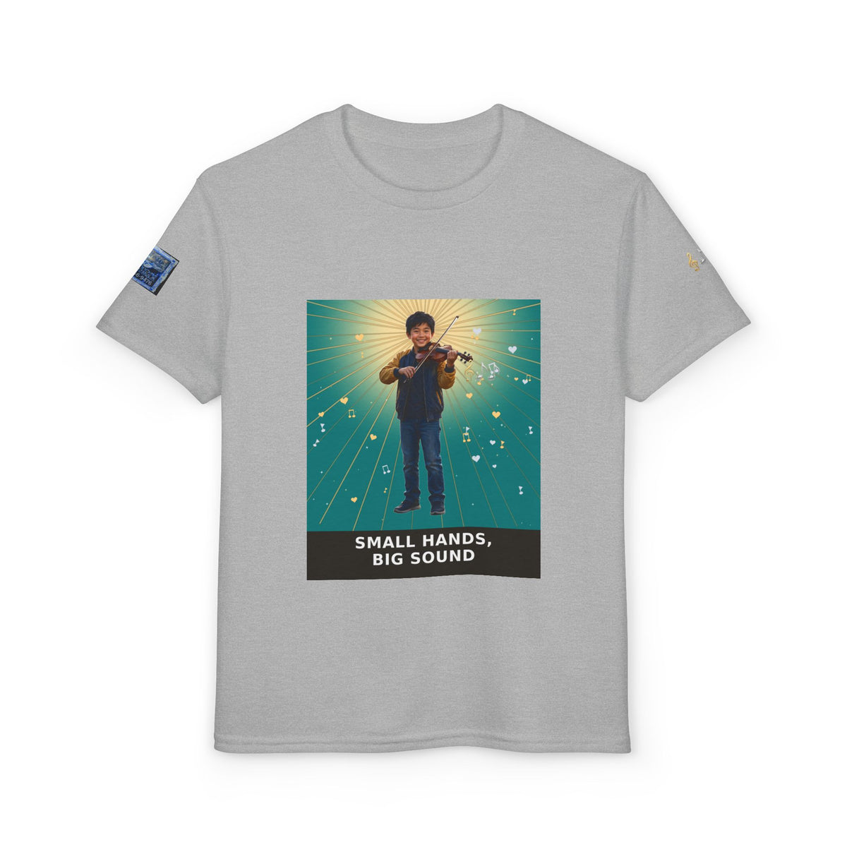Small Hands, Big Sound — Asian Boy Violin Pre-Teen Musician Tee (Teal) (Budget Edition)