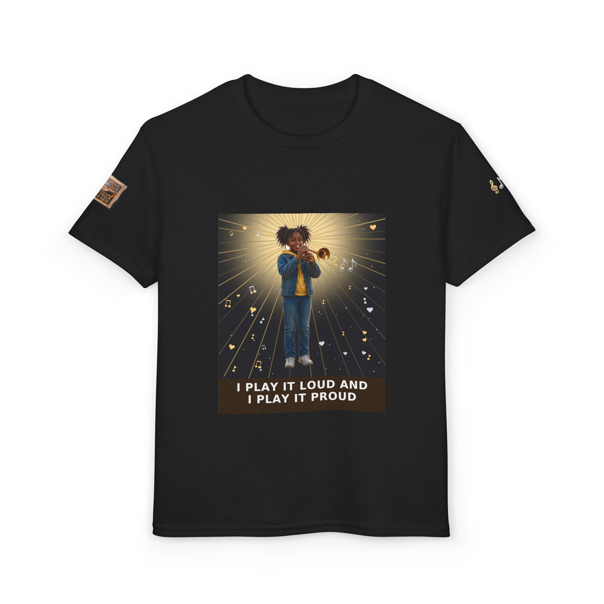 I Play It Loud and I Play It Proud — Black Girl Trumpet Pre-Teen Musician Tee (Budget Edition)