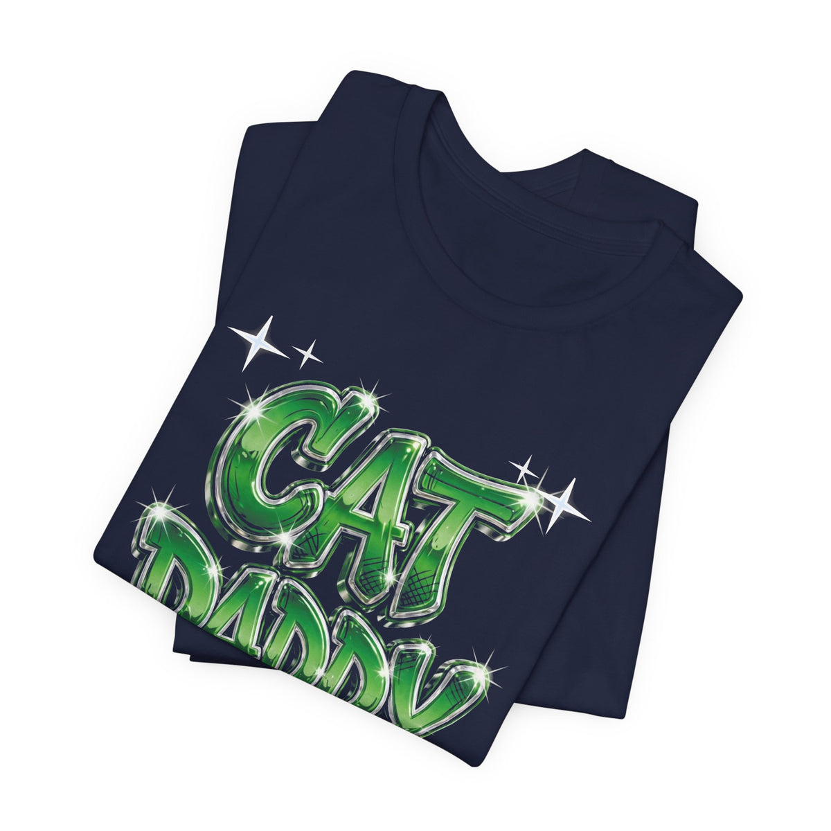 Cat Daddy Graffiti T-Shirt - Green Chrome Bubble Letters, Streetwear Cat Dad Tee