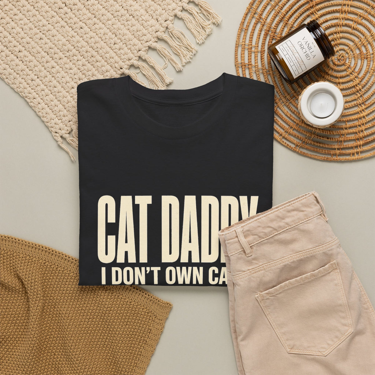Cat Daddy T-Shirt - I Don't Own Cats. I Work For Them. Funny Cat Dad Tee - Budget Edition