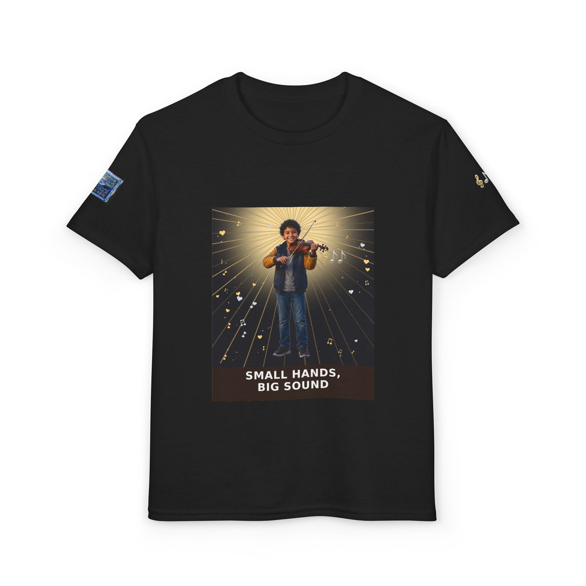 Small Hands, Big Sound — Latino Boy Violin Pre-Teen Musician Tee (Budget Edition)