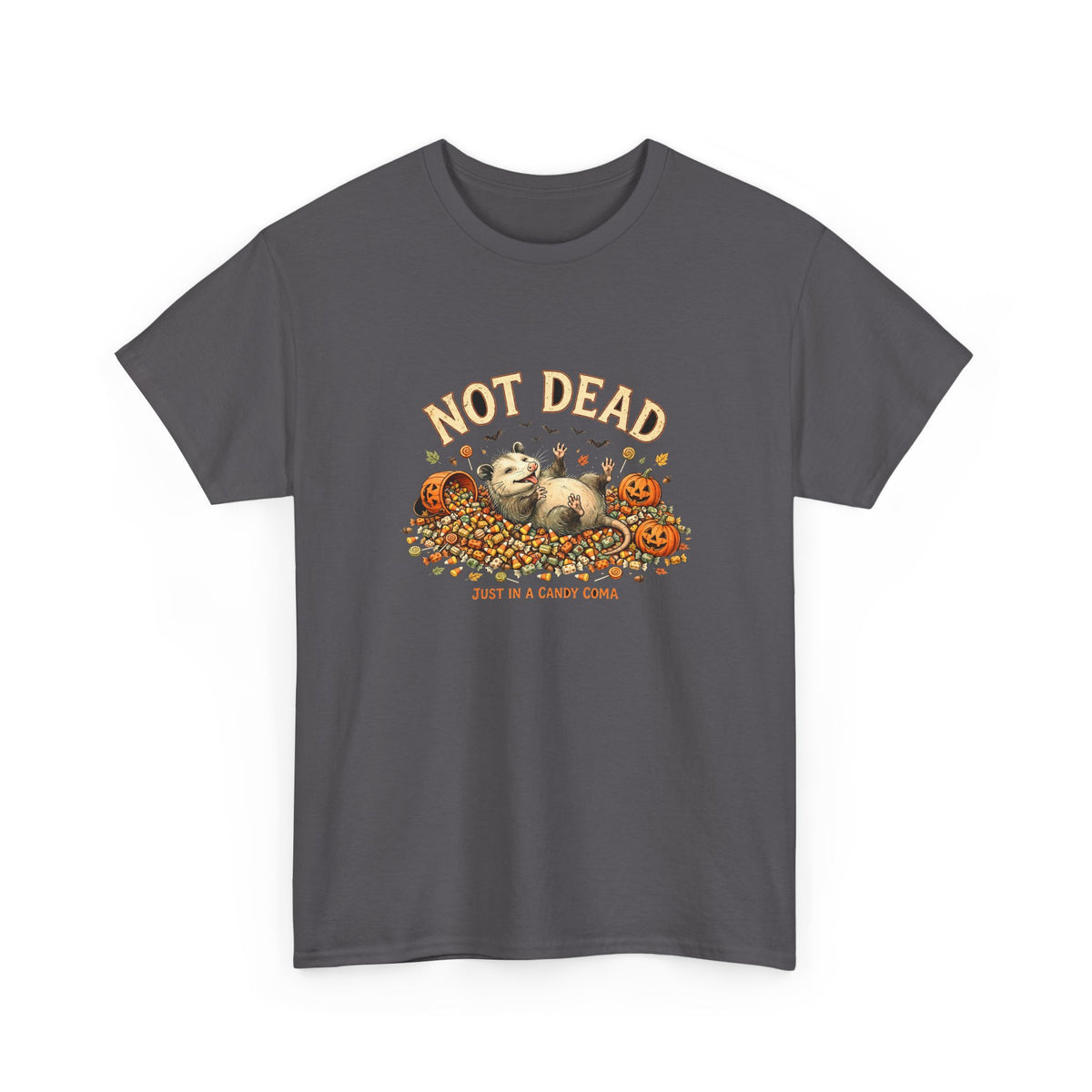 Possum Halloween T-Shirt - Not Dead Just in a Candy Coma Funny Opossum Vintage Tee, Spooky Candy Pile Gift - Budget Edition
