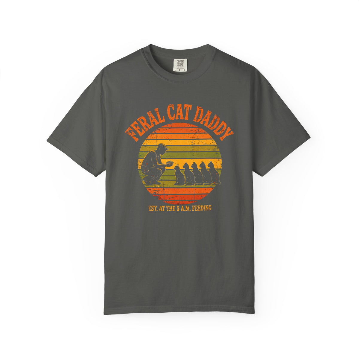 Feral Cat Daddy T-Shirt - Retro Sunset Cat Dad Tee, Est. at the 5 A.M. Feeding