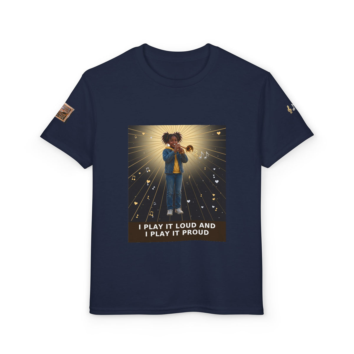 I Play It Loud and I Play It Proud — Black Girl Trumpet Pre-Teen Musician Tee (Budget Edition)