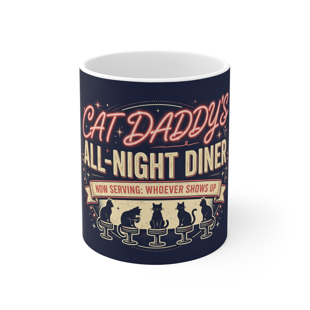 Cat Daddy's All-Night Diner Mug - Neon Sign Cats Coffee Mug, Funny Cat Dad Gift 11oz