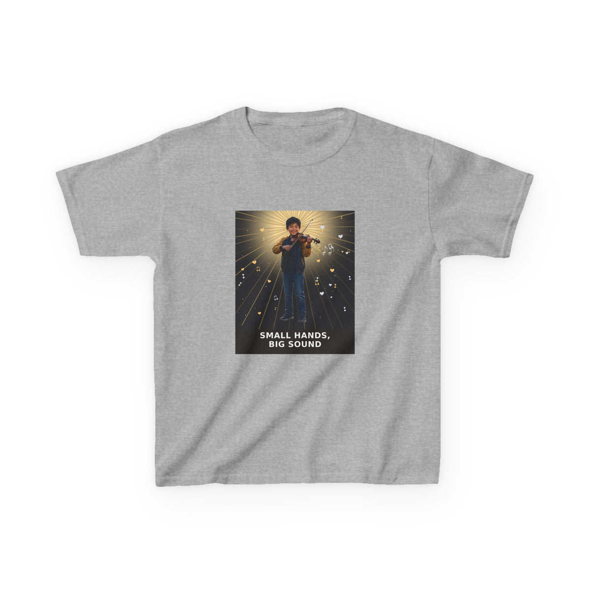 Small Hands, Big Sound — Asian Boy Violin Pre-Teen Musician Tee (Budget Edition) (Front Print)
