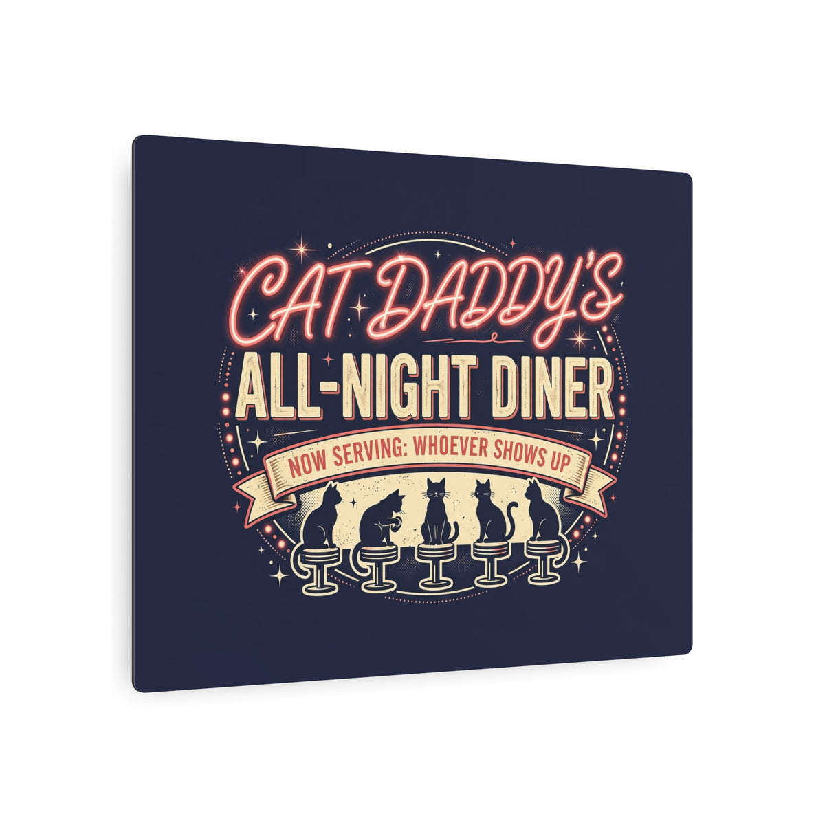 Cat Daddy's All-Night Diner Metal Art Sign - Neon Cat Wall Decor, Funny Cat Dad Gift