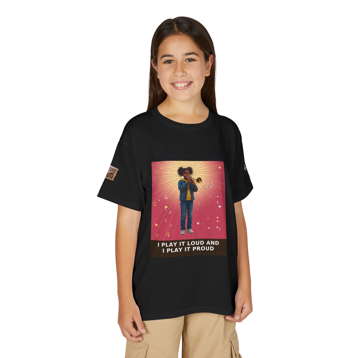 I Play It Loud and I Play It Proud — Black Girl Trumpet Pre-Teen Musician Tee (Rose) (Budget Edition)